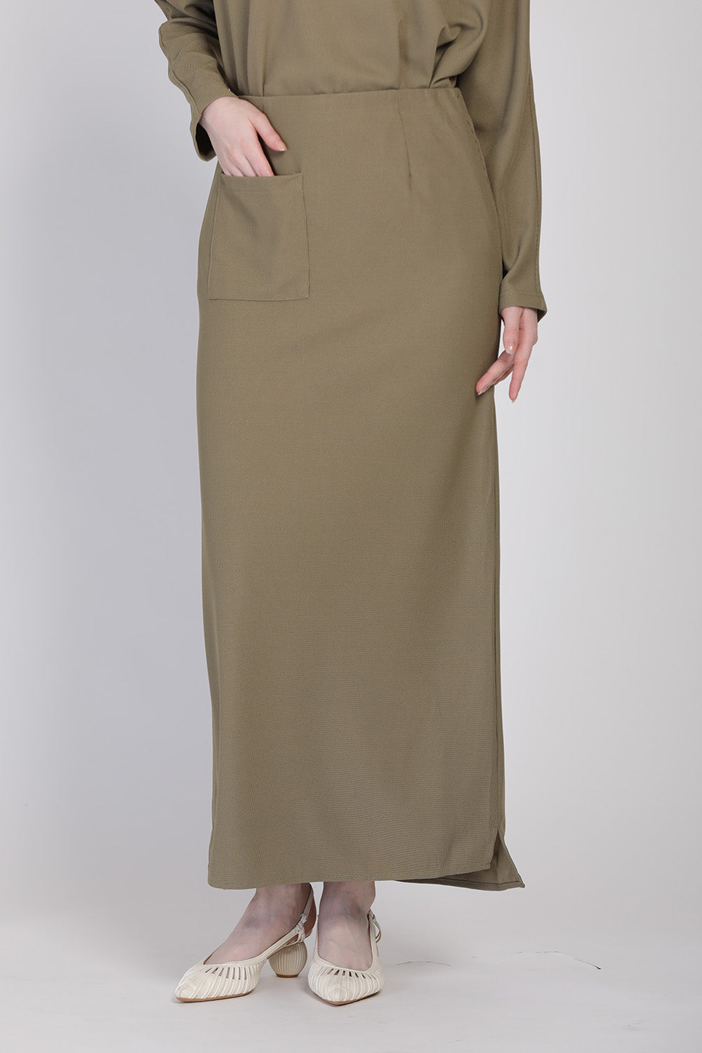 The Cahaya Knit Pencil Skirts in Dusty Green