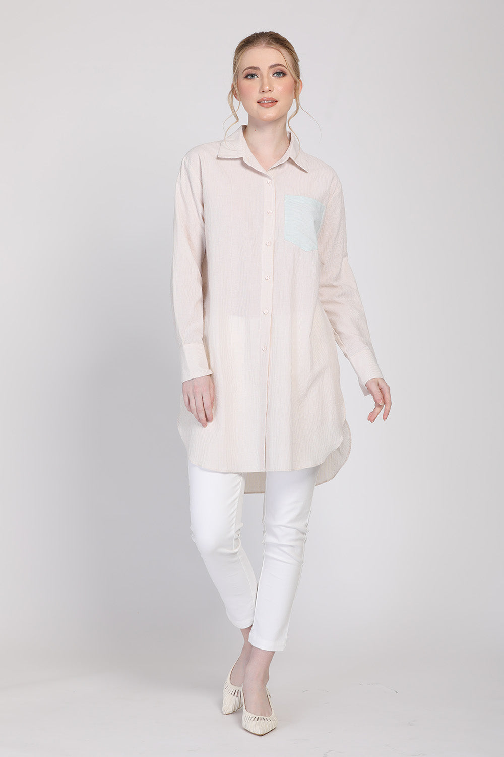 The Remix Tunic Shirt in Apricot / Green
