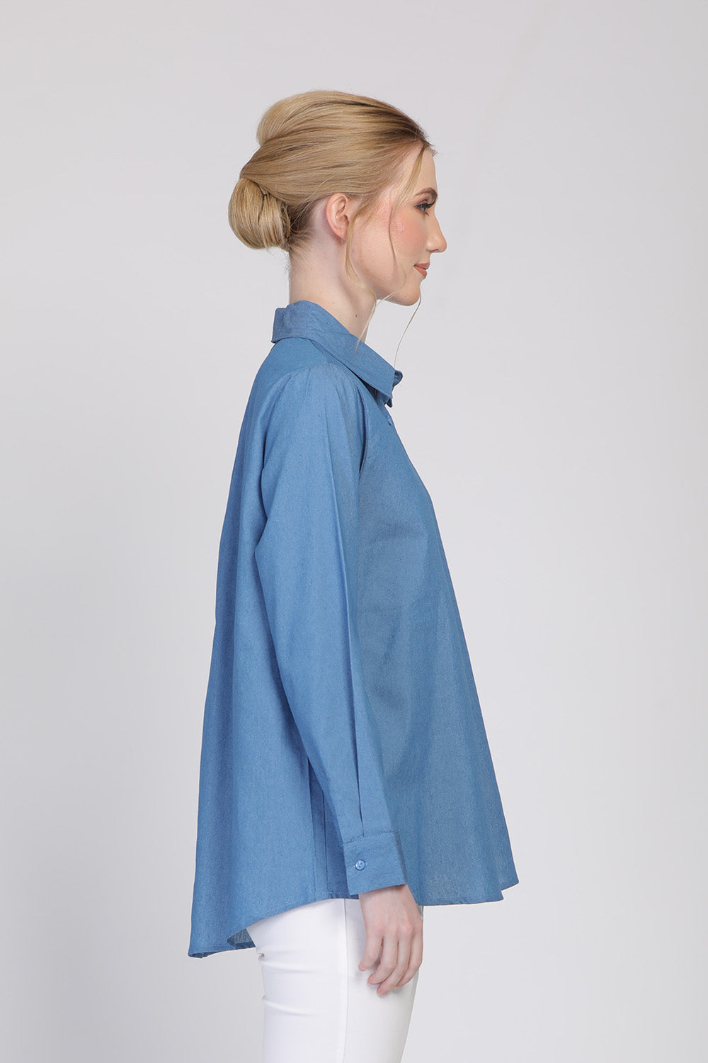 Haniela Collar Blouse in Denim Blue